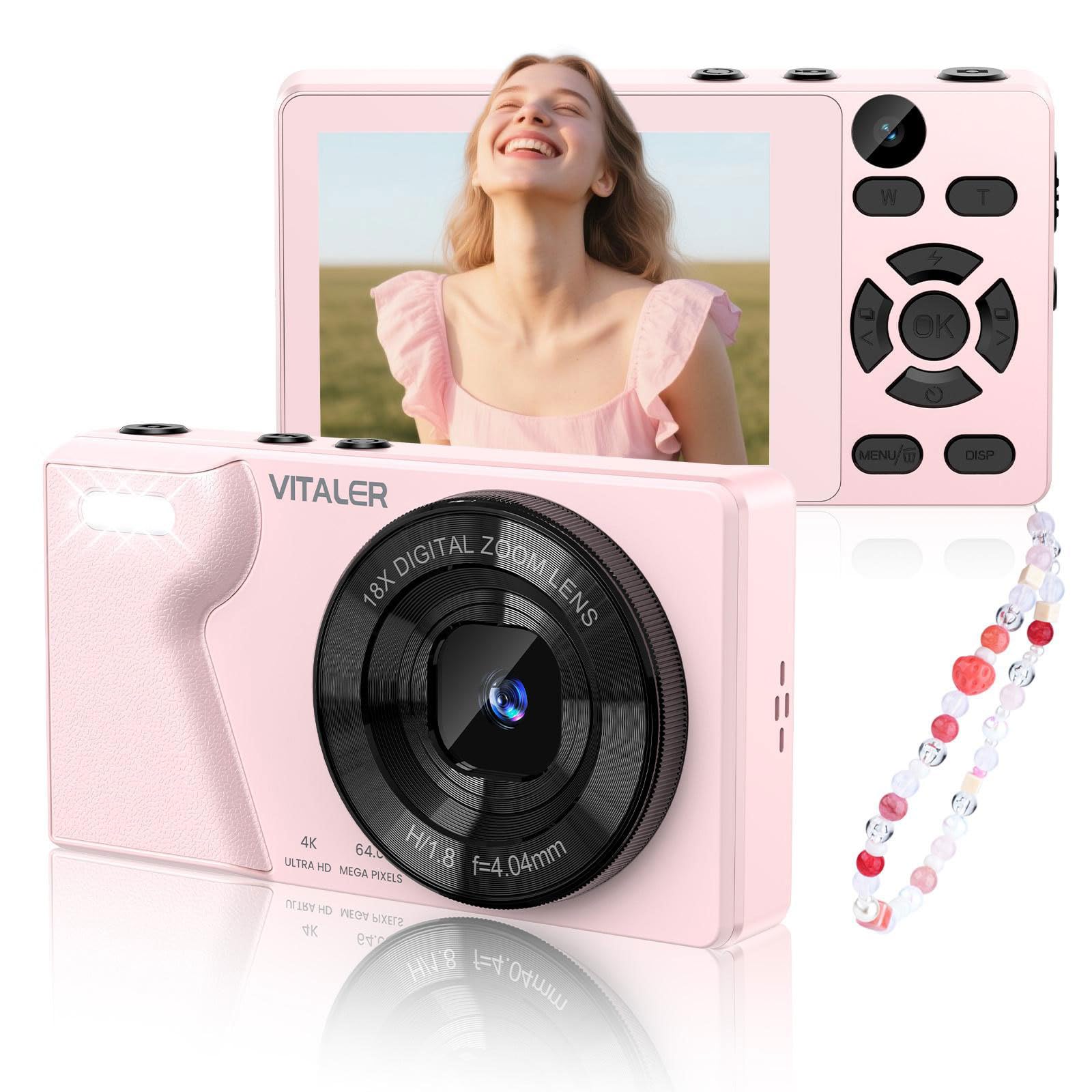 Vitaler Digitalkamera 64MP Fotokamera 4K mit Doppelobjektiv,Gehäuse aus Zinklegierung,2,8