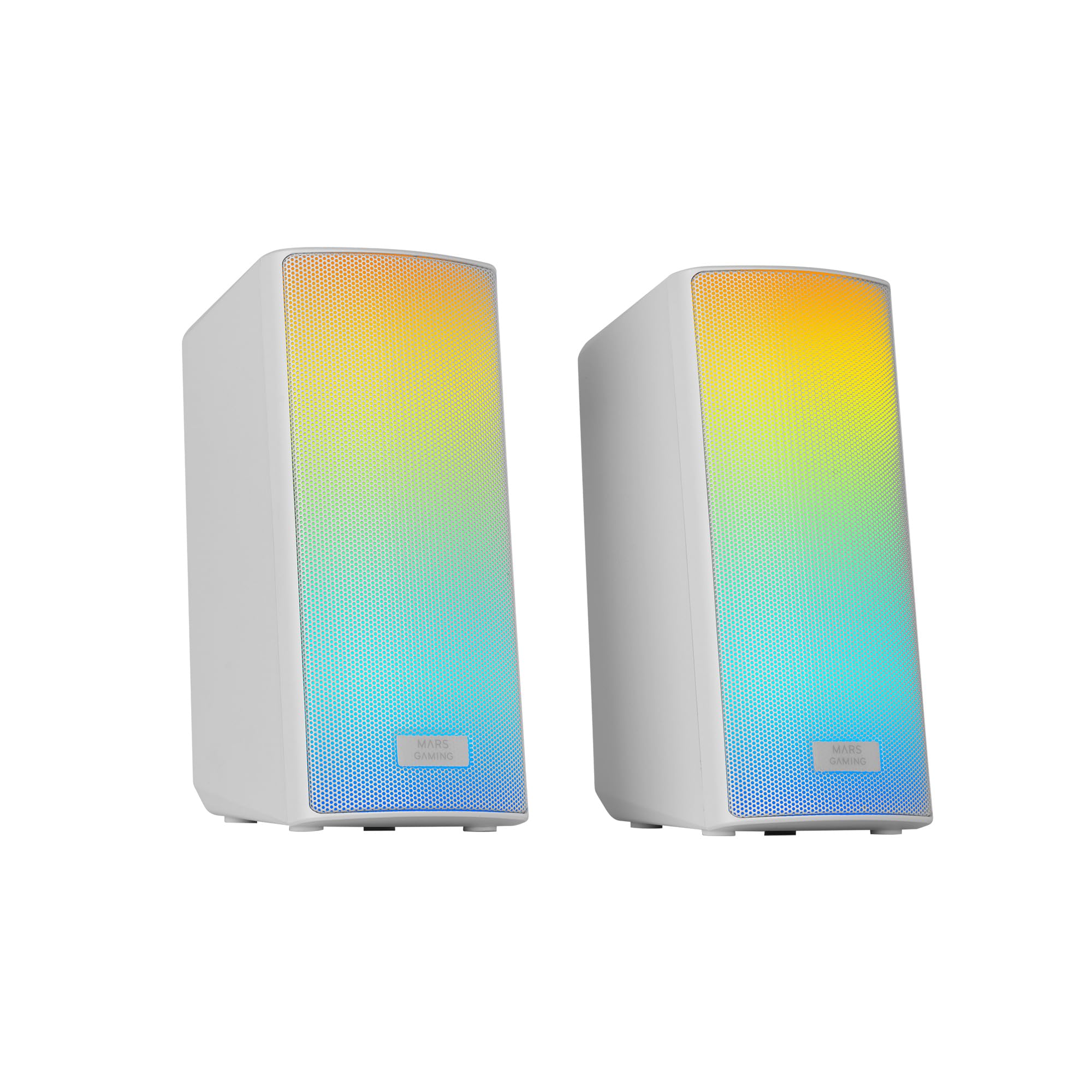 MARSGAMING MSRGB2, Altoparlanti Bluetooth 5.3 15W, Processore Audio DSP, Illuminazione RGB Dinamica, Frontale Total Mesh, Altoparlanti Compatti con Control Box, Ingresso Jack 3.5mm e USB, Bianco