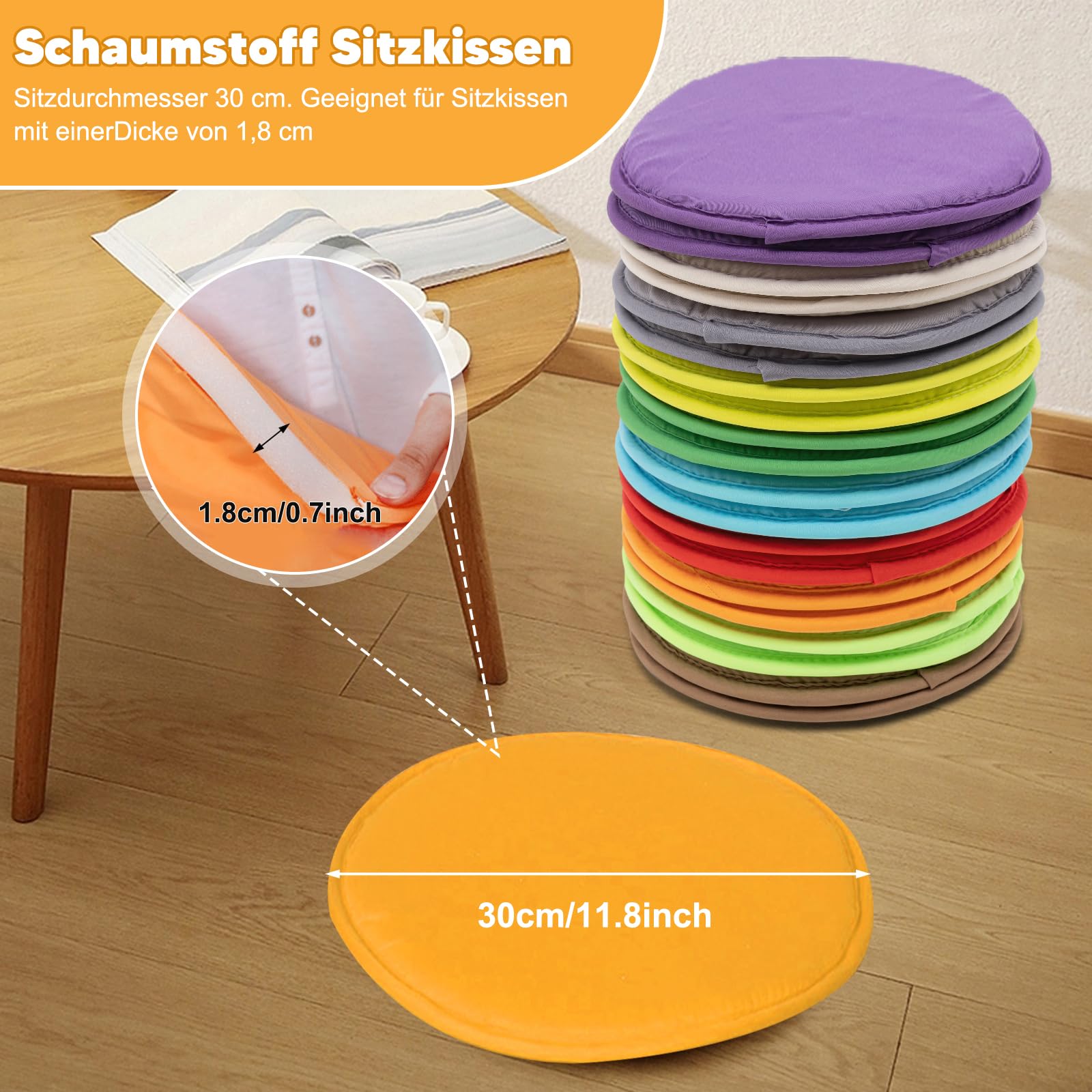 Set di 20 cuscini di seduta rotondi in gommapiuma, per esterni, bambini, antiscivolo, per bambini, scuola, asilo, multicolore