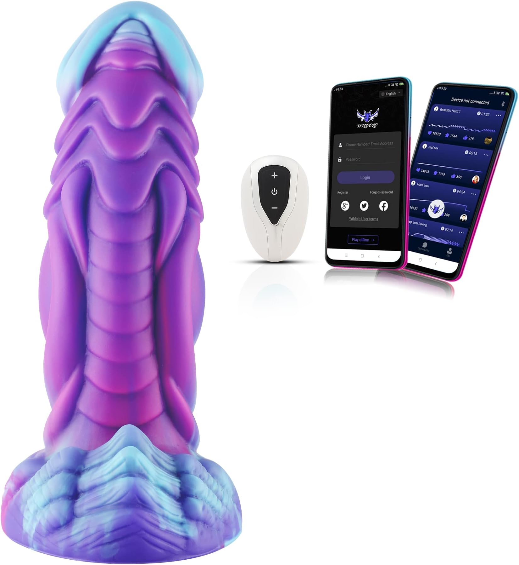 App Controlled Silicone Dildo, 6.2 Inch Premium Vibrator, Realistic Dildo, Sex Toy for Adults, Kaatje Blue and Purple