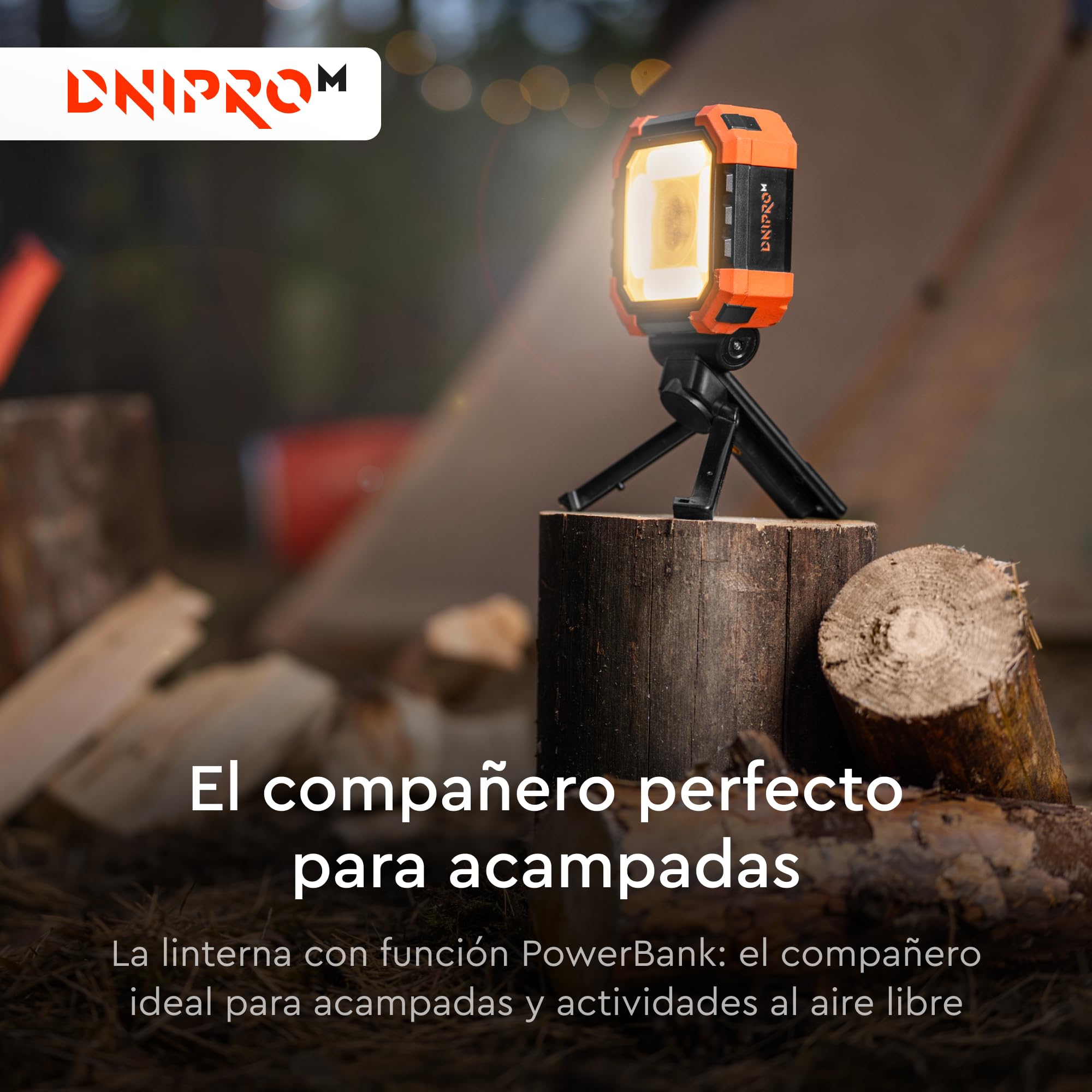 Linterna LED Recargable 3,6V 1000 Lúmenes – PowerBank Integrado, Batería 3600mAh USB-C, 6 Modos COB+LED, Gancho, Trípode, Base Magnética, IP54/IK07 – Camping y Obra – CFL-36M ULTRA