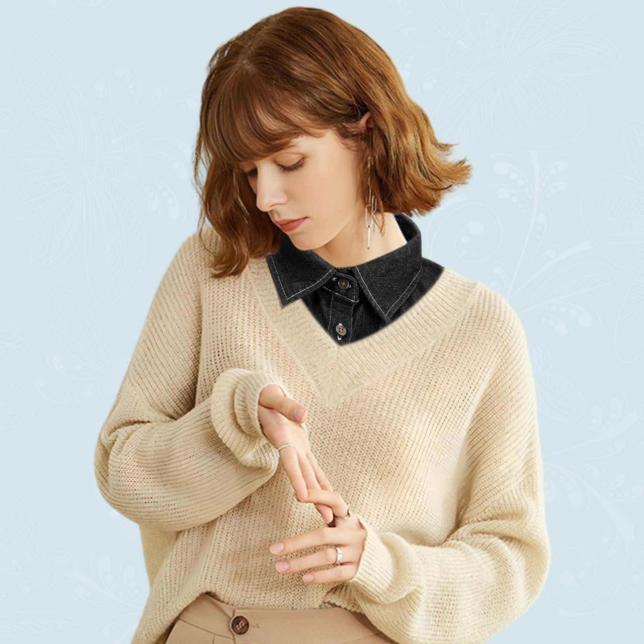 GALPADA Detachable Dickey Collar for Women Men: Adjustable Fake Collar Shirt, Denim False Shirt Insert for Large Neck 17.3" Comfort Fit weaters, Sweatshirts, Dresses & Layering (Black) - Image 5