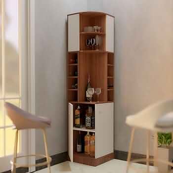 COUCH CULTURE JINRO Engineered Wooden Bar Cabinet | Mini Bar for Home | Corner Bar Cabinet for Living Room, Multipurpose, Space Saving Croner Storage ...