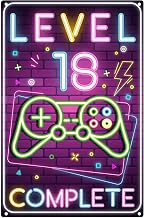18th Year Old Level 18 Complete Tin Sign Gift Idea for Gamers Funny Birthday Decoration for Gamers Birthday Card 18 Vintage Metal Sign 20 x 30 cm