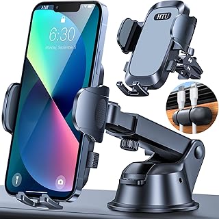 [Upgraded] HTU Cell Phone Holder Car [Anti-Slip Soft Silicone & Powerful Suction] Universal Phone Mount for Car Dashboard Windshield Vent Car Mount for iPhone 14 13 12 11 Pro Max All Phones &Truck/SUV