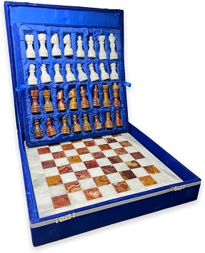 Handmade Premium Marble Chess Set - 16inch Large Size Luxury Chess Board with Pieces - Modern Marble Chess Set with Gift Box Brown and White