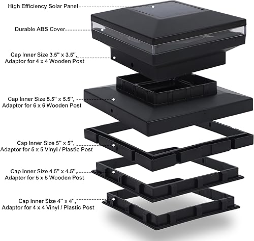 Miniatura 4 de Dynaming Paquete de 6 luces solares para tapa de poste, luces solares decorativas para exteriores, tapas negras para postes de vinilomadera de 4 x
