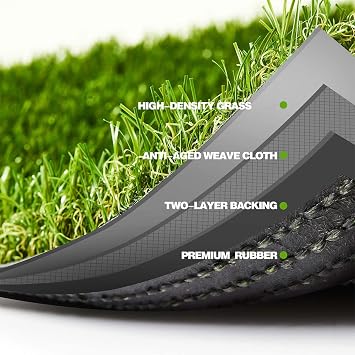 Premium Artificial Grass 3' x 5' Outdoor Rug, 1.38 Realistic Thick Turf for Garden, Yard, Fake Lawn, Dogs Synthetic Grass Mat, Rubber Backed with Drainage Holes, Customized Sizes