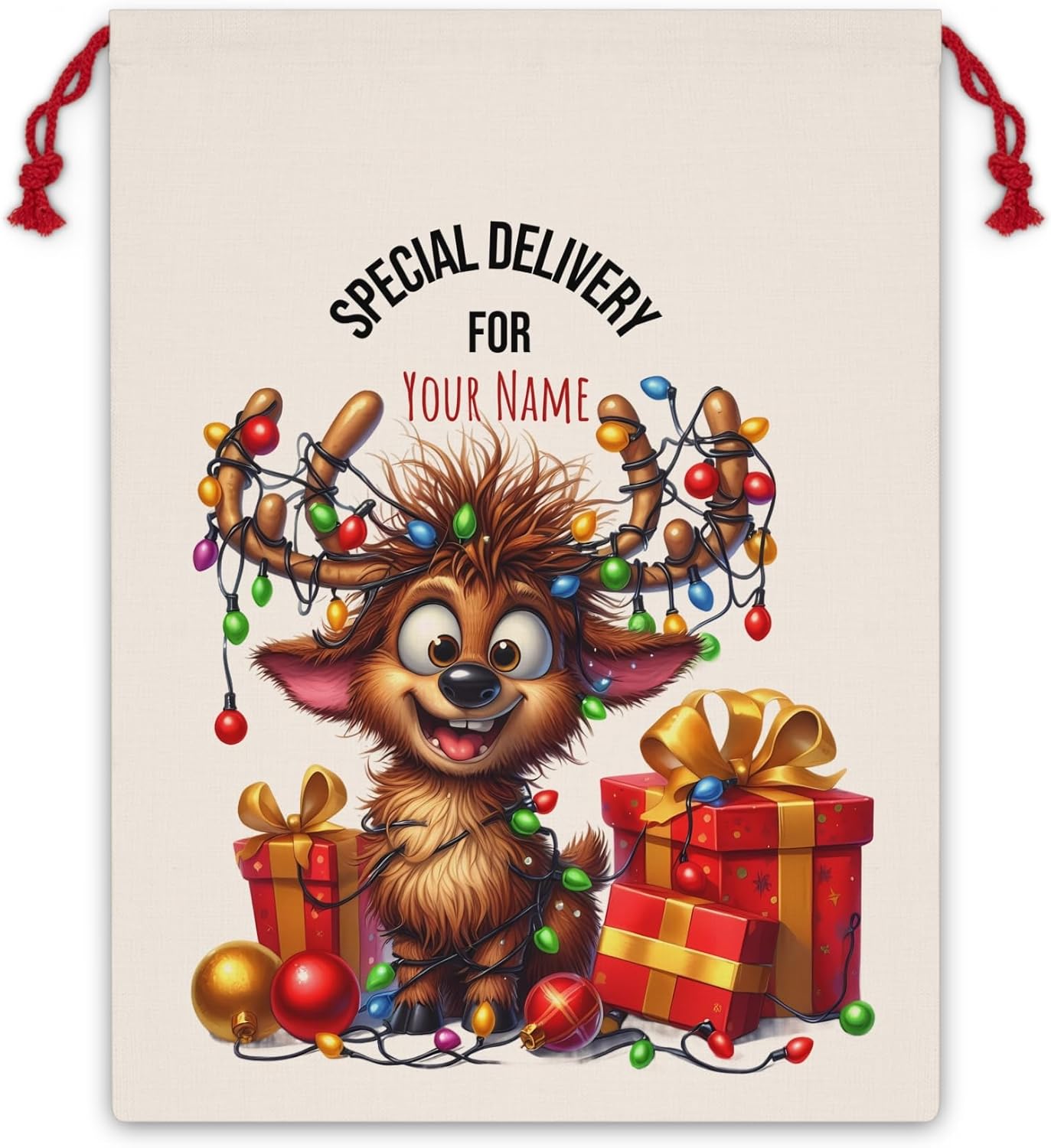 Personalized Kids Christmas bag, Custom Name Christmas Santa Sack, Christmas Toy Sack, Gift Bag for Kids, Reindeer Bag