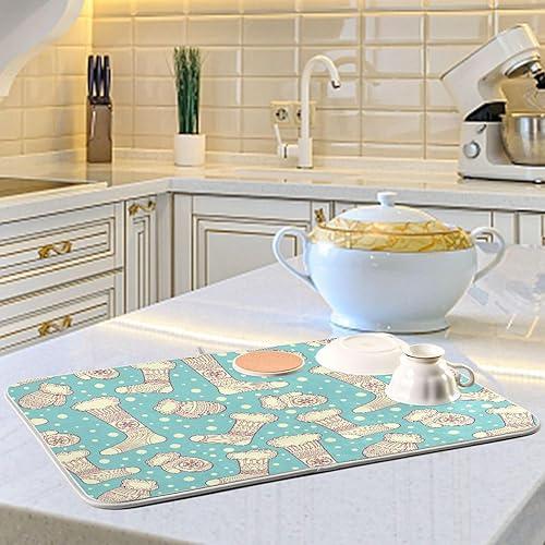 Miniatura 6 de Merry Christmas Snowflake Blue Socks Drying Dish Mat Washnable Absorbent Kitchen Counter Top Mat Kitchen Countertop Mat Tapete Para Cocina 16'' x