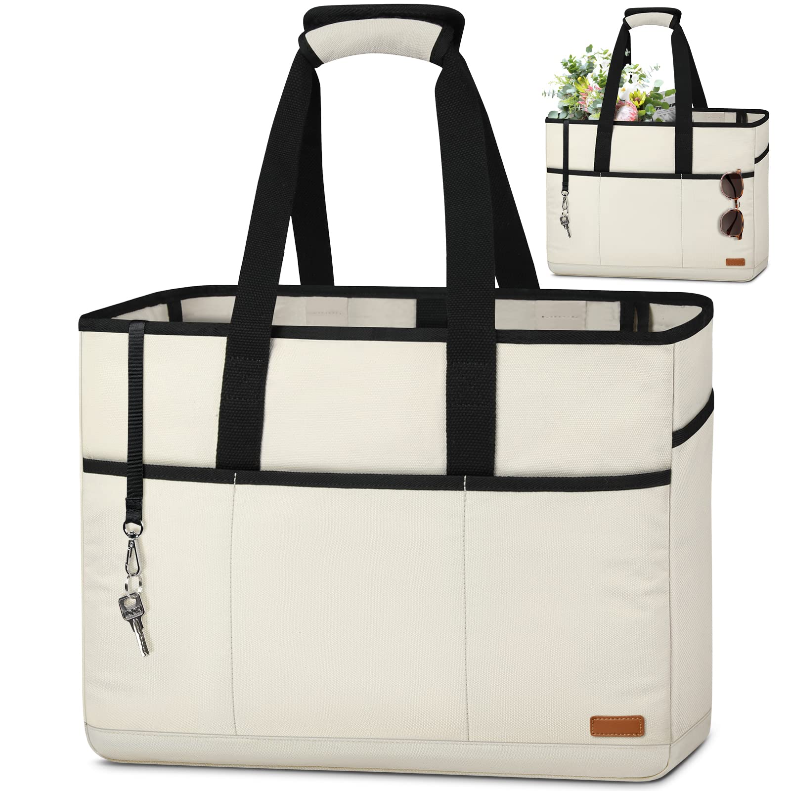 Lubardy Bolsa Playa Grande XXL Familiar Bolso Playa Mujer 40L Multibolsillo Bolso de Tote para Playa Viaje Natación Beige