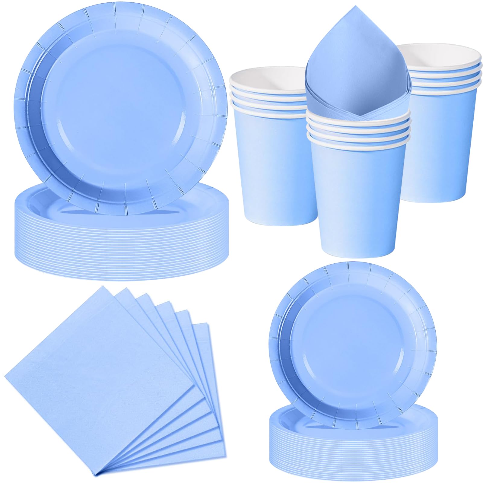 Nkaiso Party Plates Cups and Napkins Set, 50 Piece Blue Party Tableware, Disposable Paper Plates Cups Napkins for Birthday BBQ Picnic Dinnerware Party Supplies