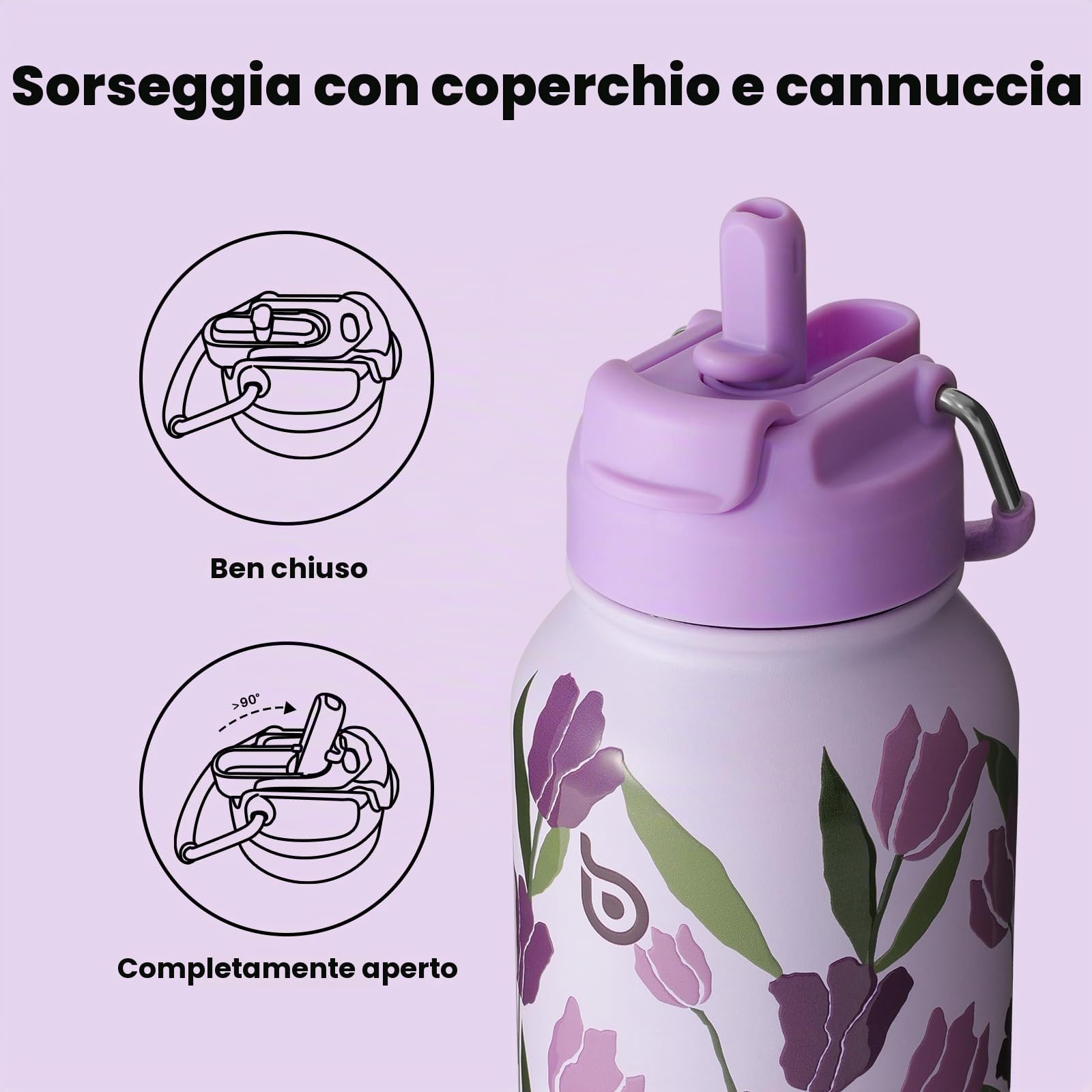 BOTTLE BOTTLE borraccia termica sport inox 32oz, cannuccia, portapillole