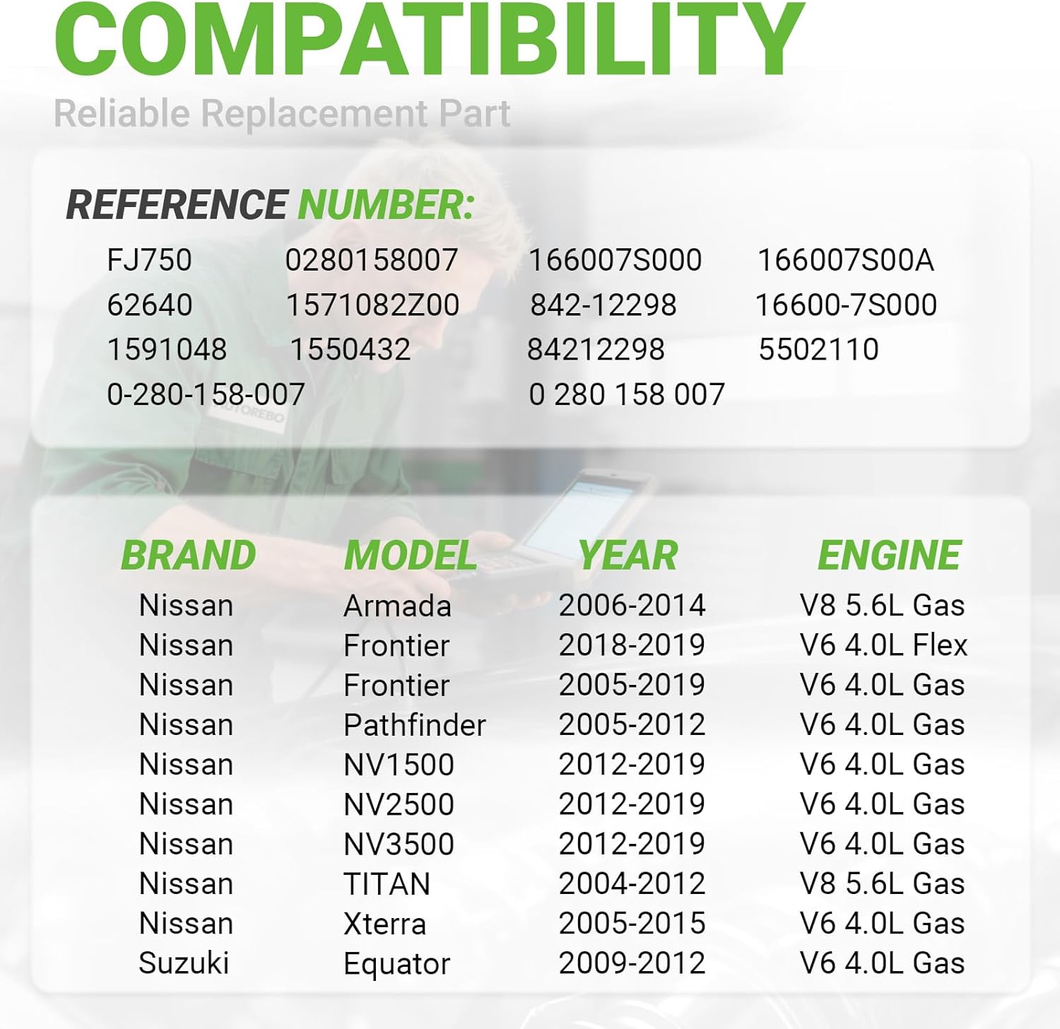Fuel Injectors Set of 6 Compatible with Nissan Armada Frontier NV1500 Pathfinder Titan Xterra Suzuki Equator 4.0L 5.6L V6 V8# 0280158007 FJ750 166007S000 842-12298 166007S00A 1571082Z00 16600-7S000