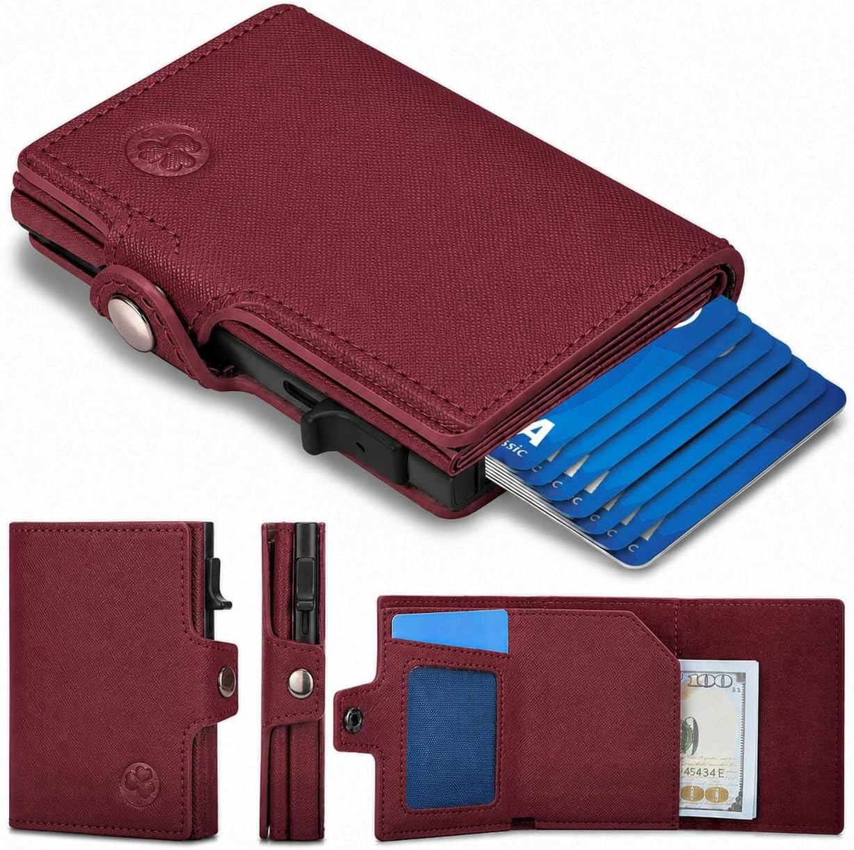 Red Shamrock RFID Blocking Pop Up Wallet for Men & Women – Microfiber Leather Trifold Credit Card Holder with Instant Card Ejector and Internal Cash Compartment & ID Slot – Includes a Bonus Gift
