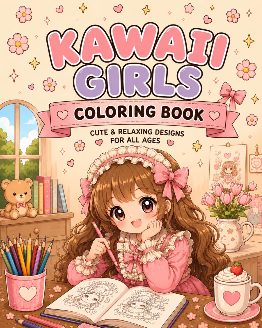 Kawaii Girls Coloring Book: Cute & Relaxing Designs for All Ages
