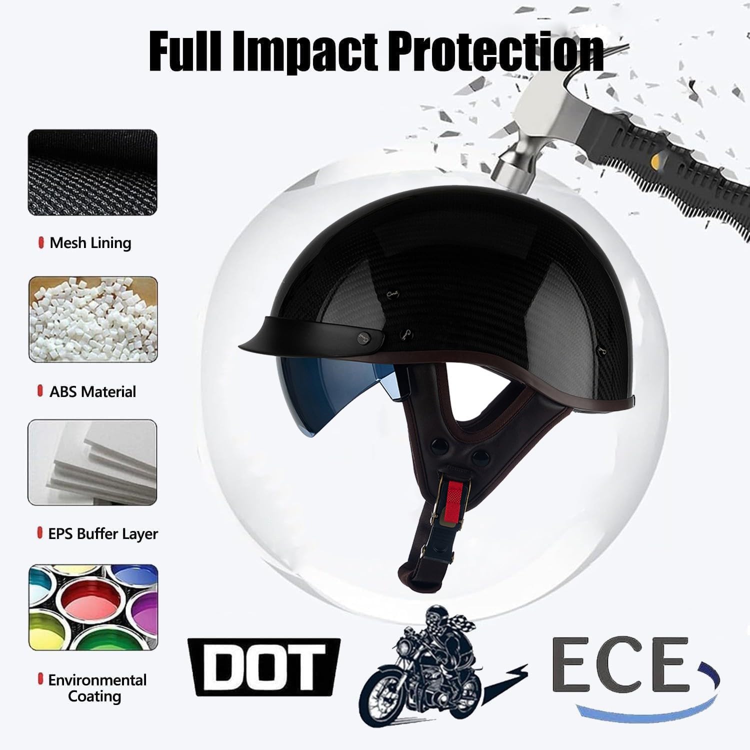 Mezzo Casco Moto Fibra Di Carbonio Retrò Approvato DOTECE Caschi Jet E Demi-Jet Con Visiera Caschi Cromwell Scooter Leggero Aperto Casco Per Adulti Unisex Elmetto Scodella
