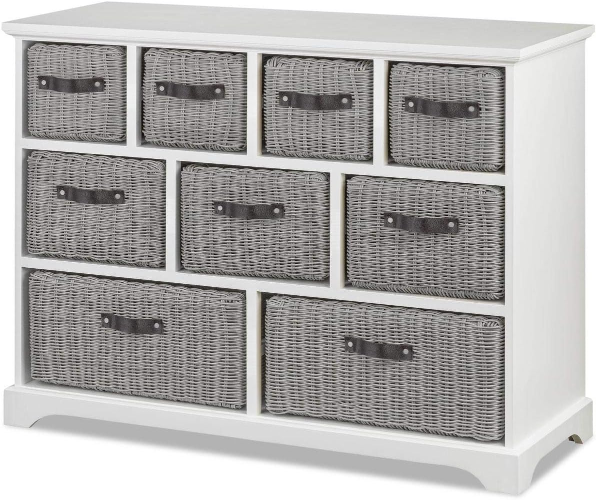 Tetbury large wide basket storage unit with leather handles. Fully