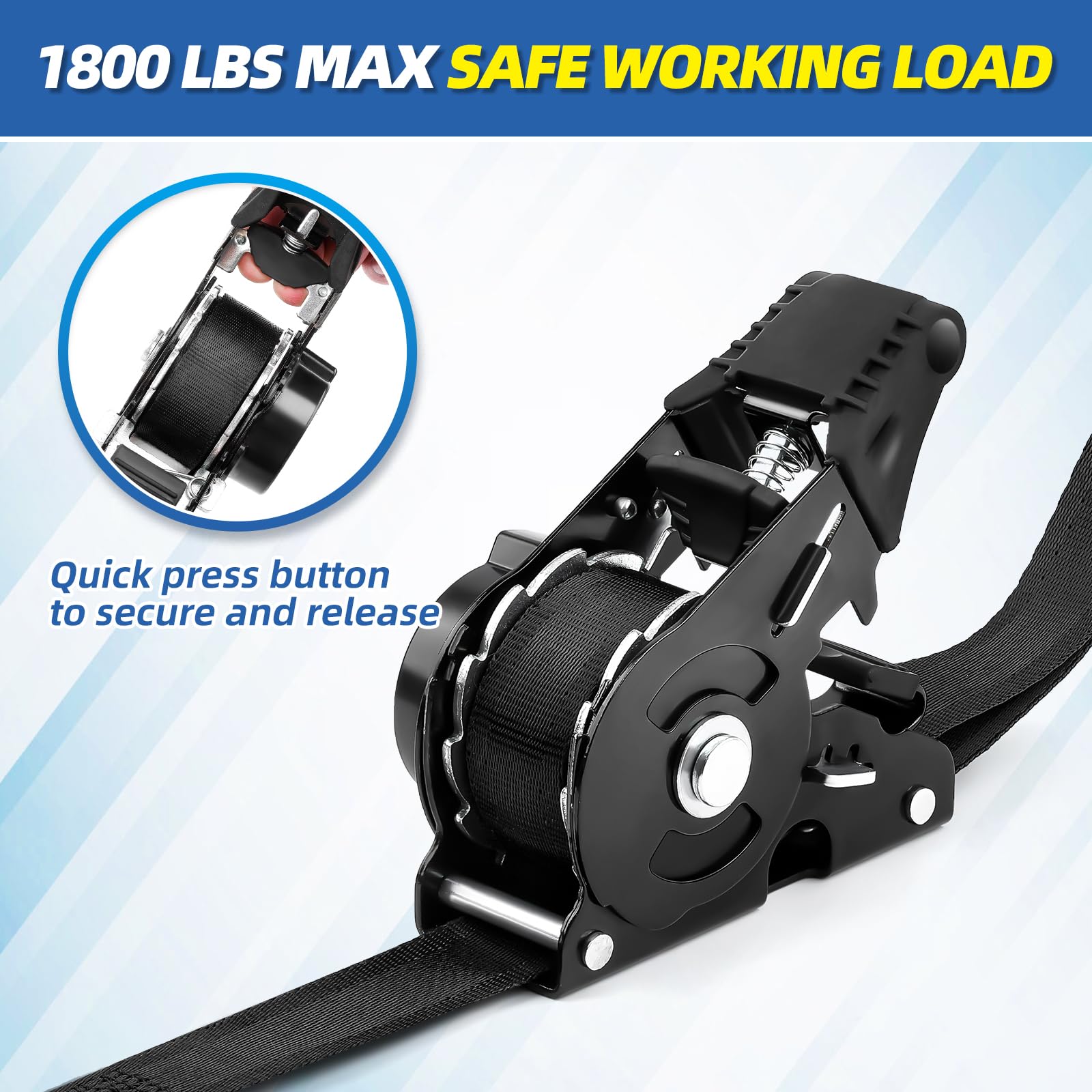 Retractable Ratchet Strap Heavy Duty 2 Pack 10 FT 1800 LB Break Strength Ratchet Tie Down with Safety Lock S Hooks and Soft Loop Tie Down.