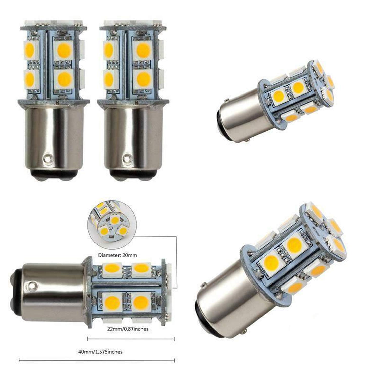 AIYOWEI BA15D 1142 1076 1176 High Bright Car LED Bulb 13-5050SMD AC/DC12V-24V (Pack of 10) (Warm White)