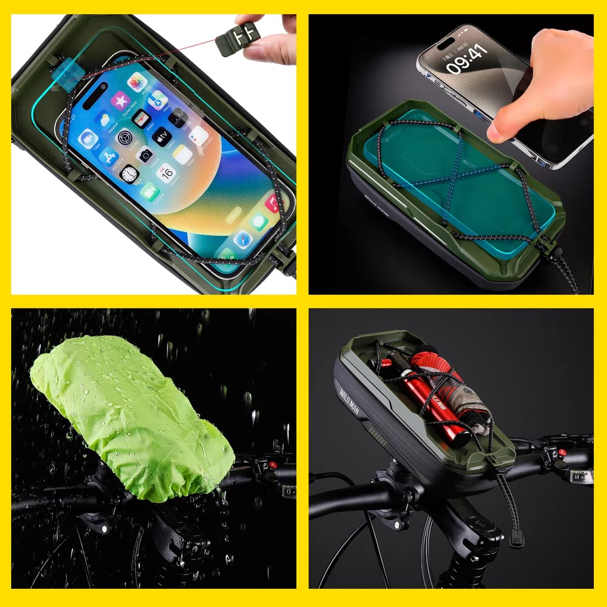 WILD MAN Borsa da manubrio per bicicletta, borsa per bicicletta, custodia anteriore con supporto per telefono, compatibile con telefoni sotto i 6,8 pollici (GX330, grigio)