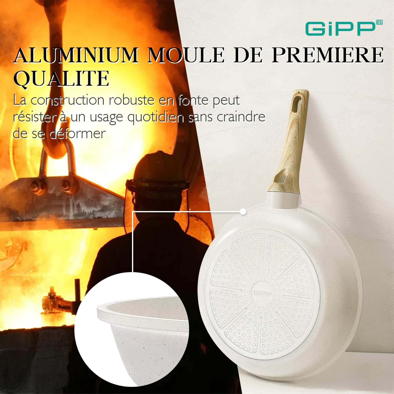 GiPP Set de Poêles et Casseroles avec Revêtement Céramique Antiadhésif - 21 Pièces Induction Lot de Poele avec Spatule + Cuillère, Sans Toxiques, Convient à Différents Types de Cuisinières | Grande capacité, sauter dans la poêle, sauter, braiser, frire, l