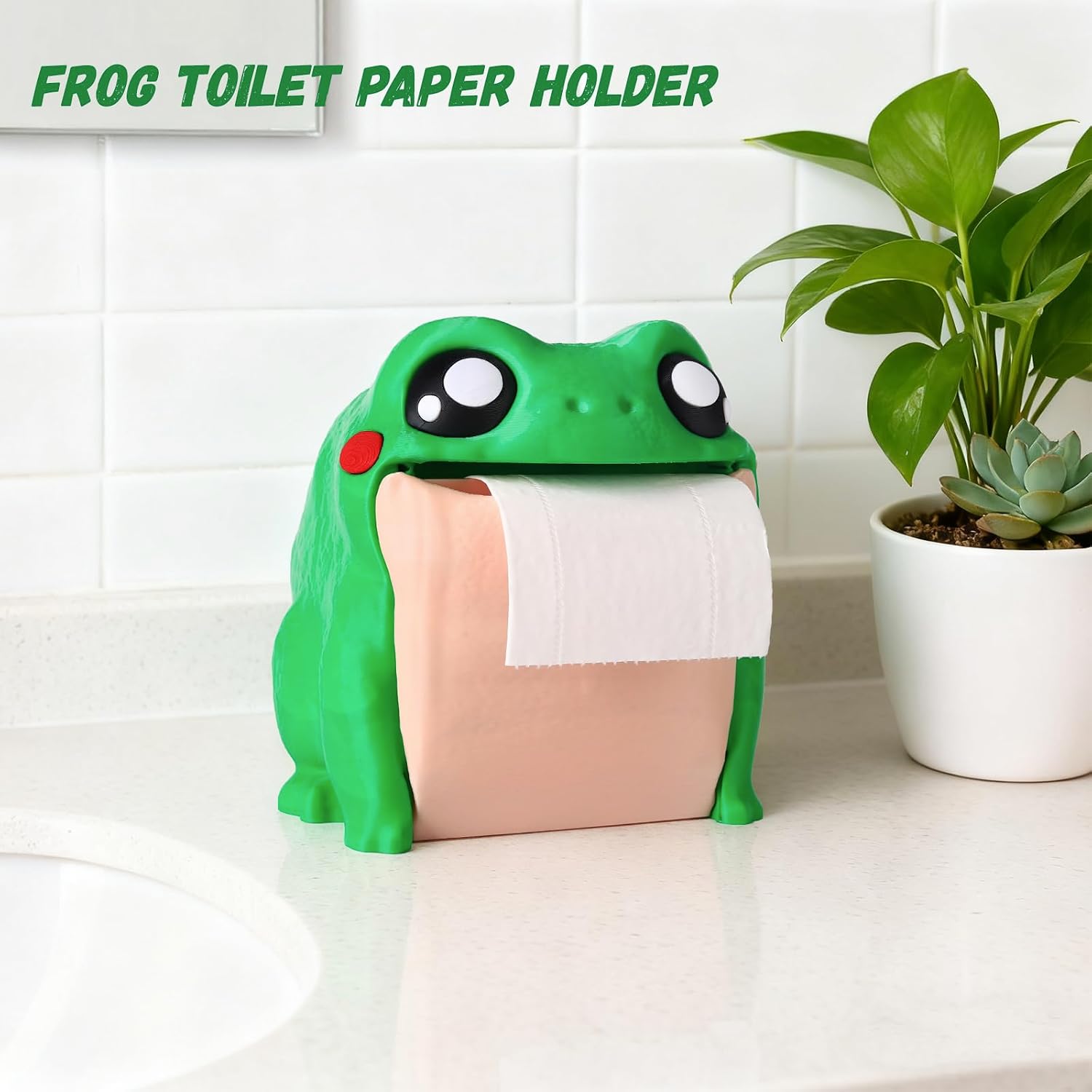 Frog Toilet Paper Holder, Funny Toilet Roll Towel Free Standing Dispenser, 3D Printed Cute Animal Tissue Paper Storage for Bathroom, Gift. Green