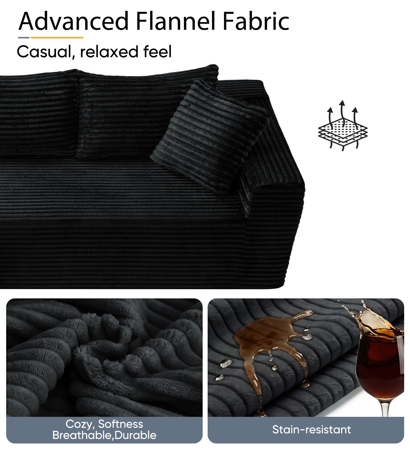 96" Cloud Boneless Sectional Couches with Chaise for Living Room