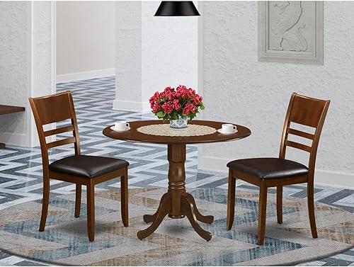 Miniatura 6 de East West Furniture DLLY3-ESP-LC - Juego de mesa de cocina de 3 piezas para espacios pequeños, contiene una mesa de comedor redonda con gotas y 2