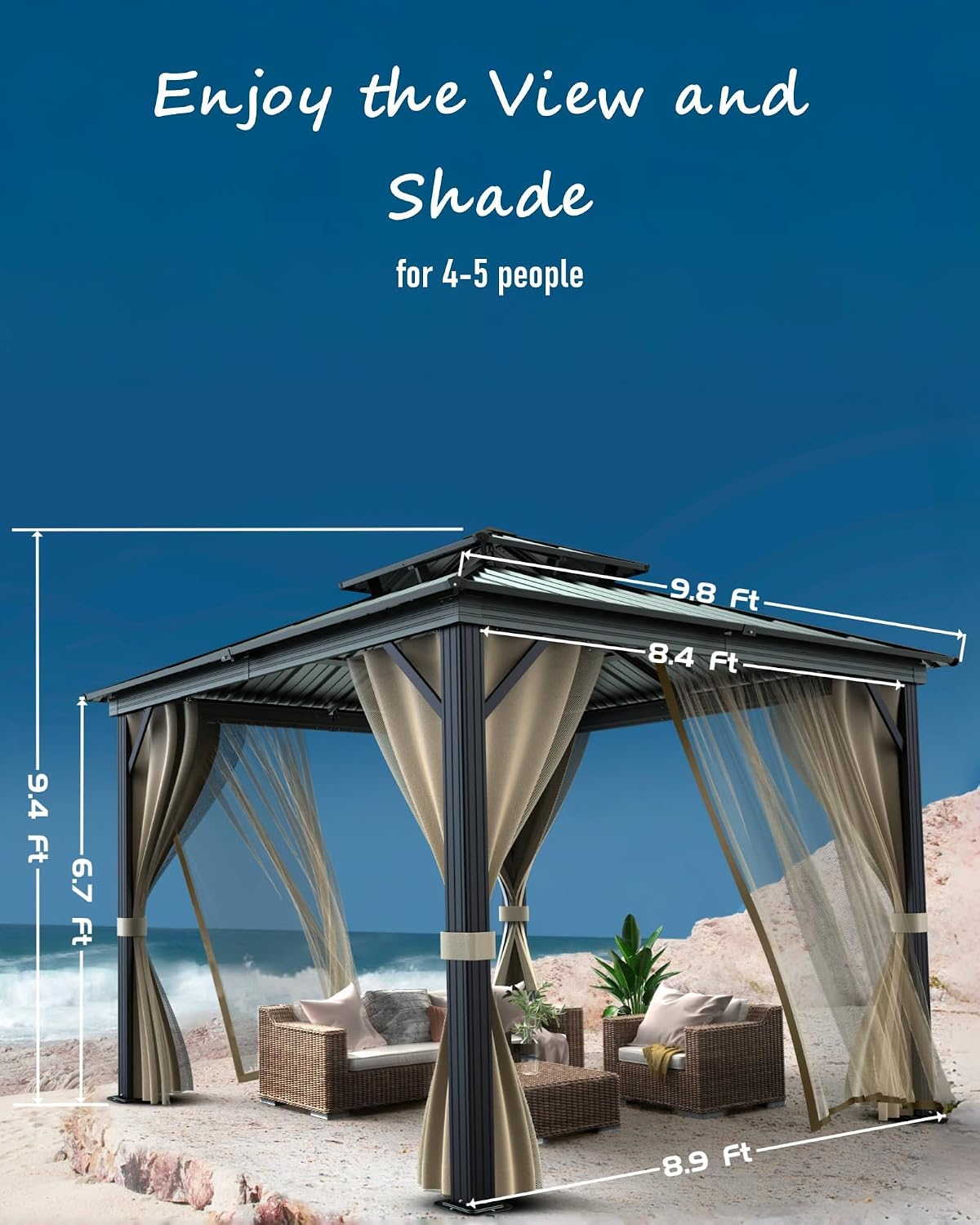 10'X10' 'Aluminum Double Layer Iron Roof Gazebo - Durable, Weather Resistant, Spacious, Easy Assembly, Stylish Design