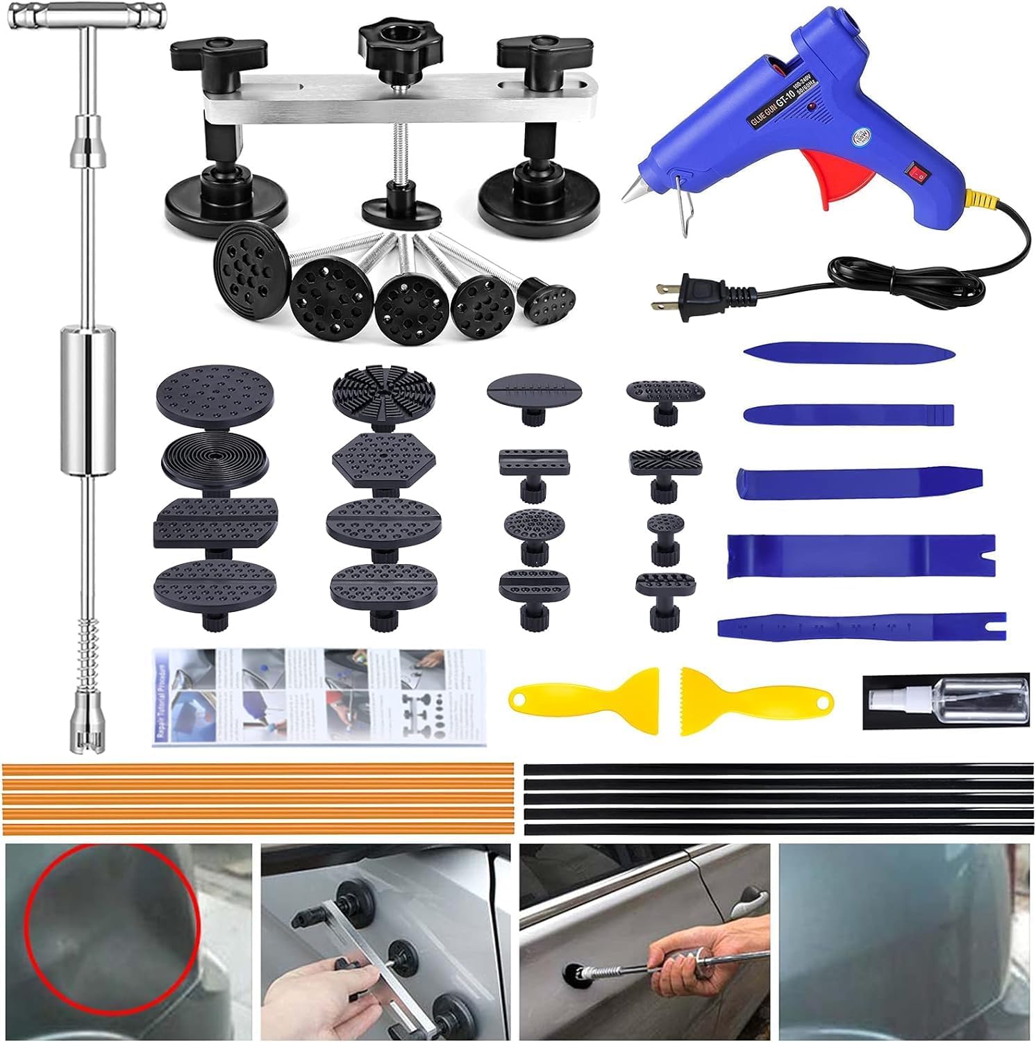Auto Dent Puller Set, Car Paintless Dent Repair Tool, Dent Removal kit for Automobile Body/Motorcycle Body/Refrigerator Dent Remover