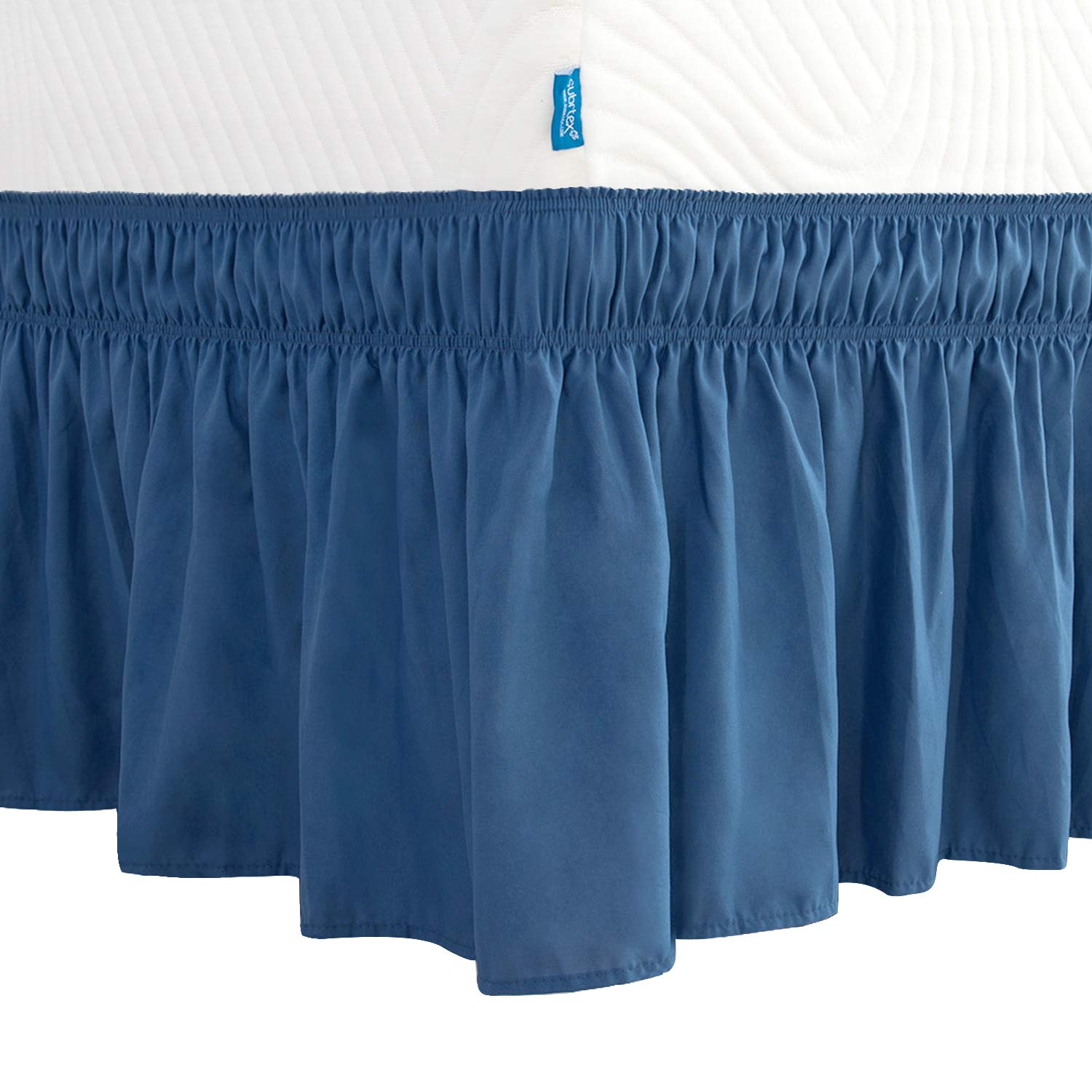 subrtex Wrap Around Bed Skirt Elastic Elegant Soft Fabric Ruffled Fade Resistant Replaceable (Queen, Navy)