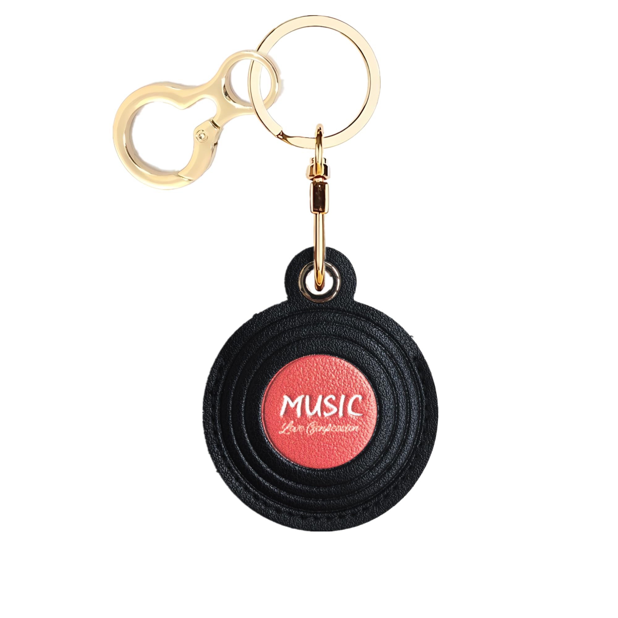 Leather Keychain Holder Case Compatible with AirTag,Cute Protective Cover with Keyring,Anti-Scratch Finder GPS Tracker Case for Wallet Keys,Bag,Pets,Backpack(CD Red)