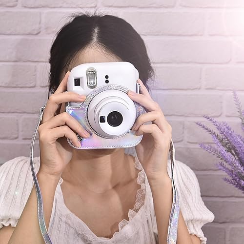 Miniatura 6 de Sunmns Mini 12 - Funda protectora de piel sintética compacta compatible con cámara instantánea Instax Mini 12 (plateado brillante)