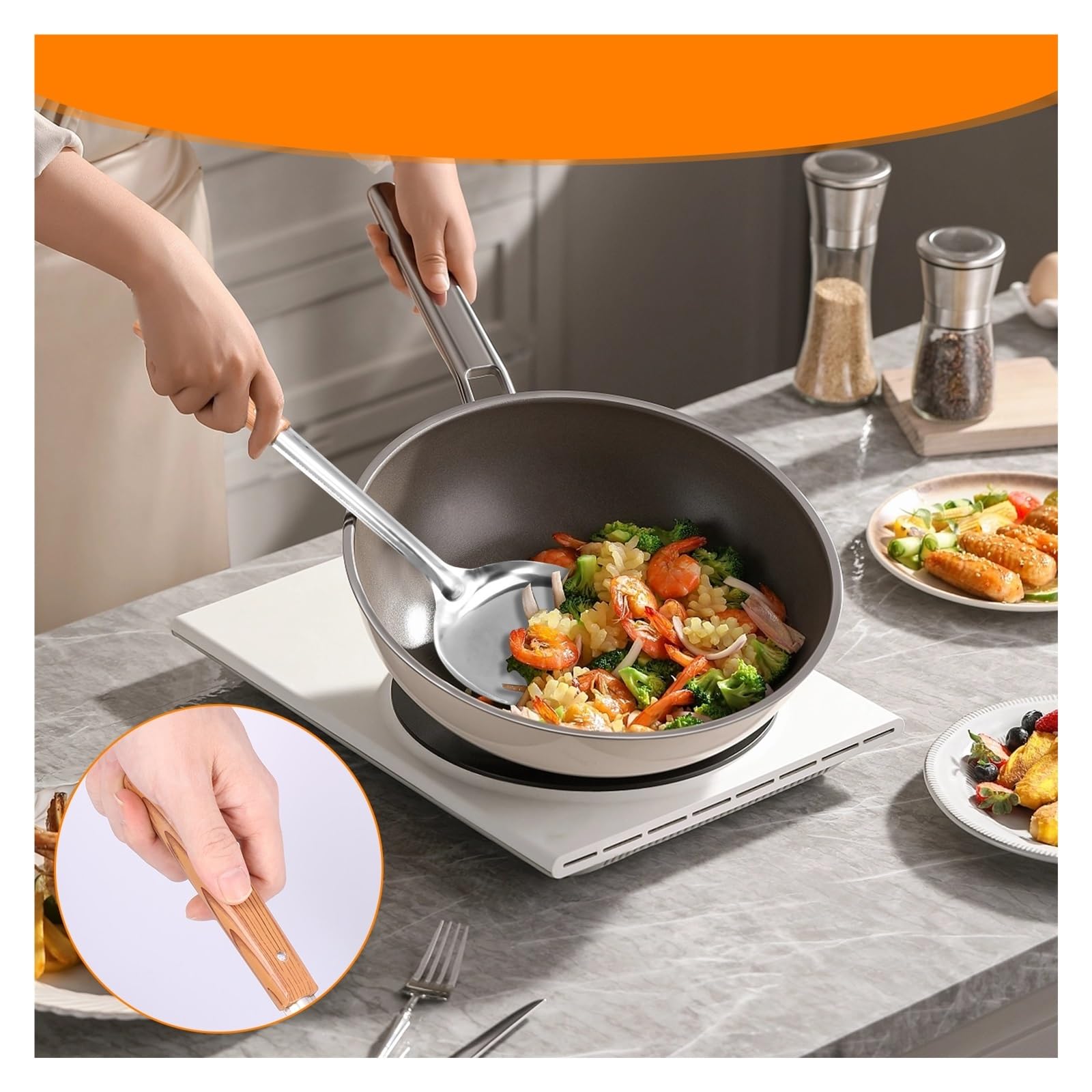 Juego de utensilios cocina acero inoxidable 5 piezas: espátula, pala y cuchara for antiadherentes(Silver 10pcs)