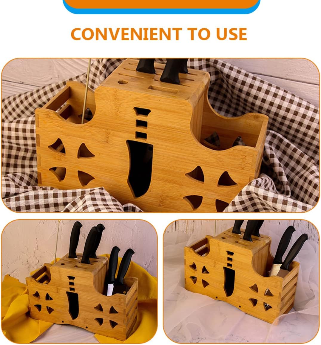 Cabilock Cutter Stand Kitchen Utensil Holder Bamboo Knife Storage Kitchen Knife Rack