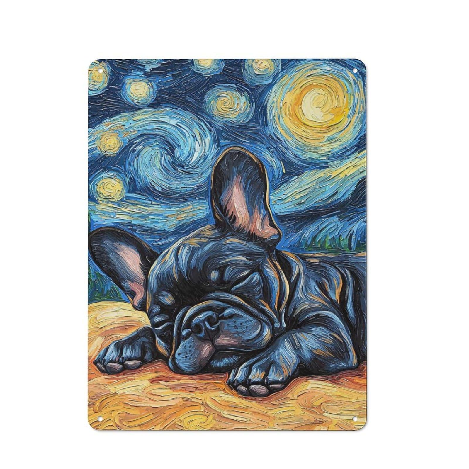 Junmoney Style-22 40X30cm Rustic Tin Sign With French Bulldog Puppy Sleeping For Home Office Or Studio, For Metal Sign Collectors, For Garage And Workshop Walls