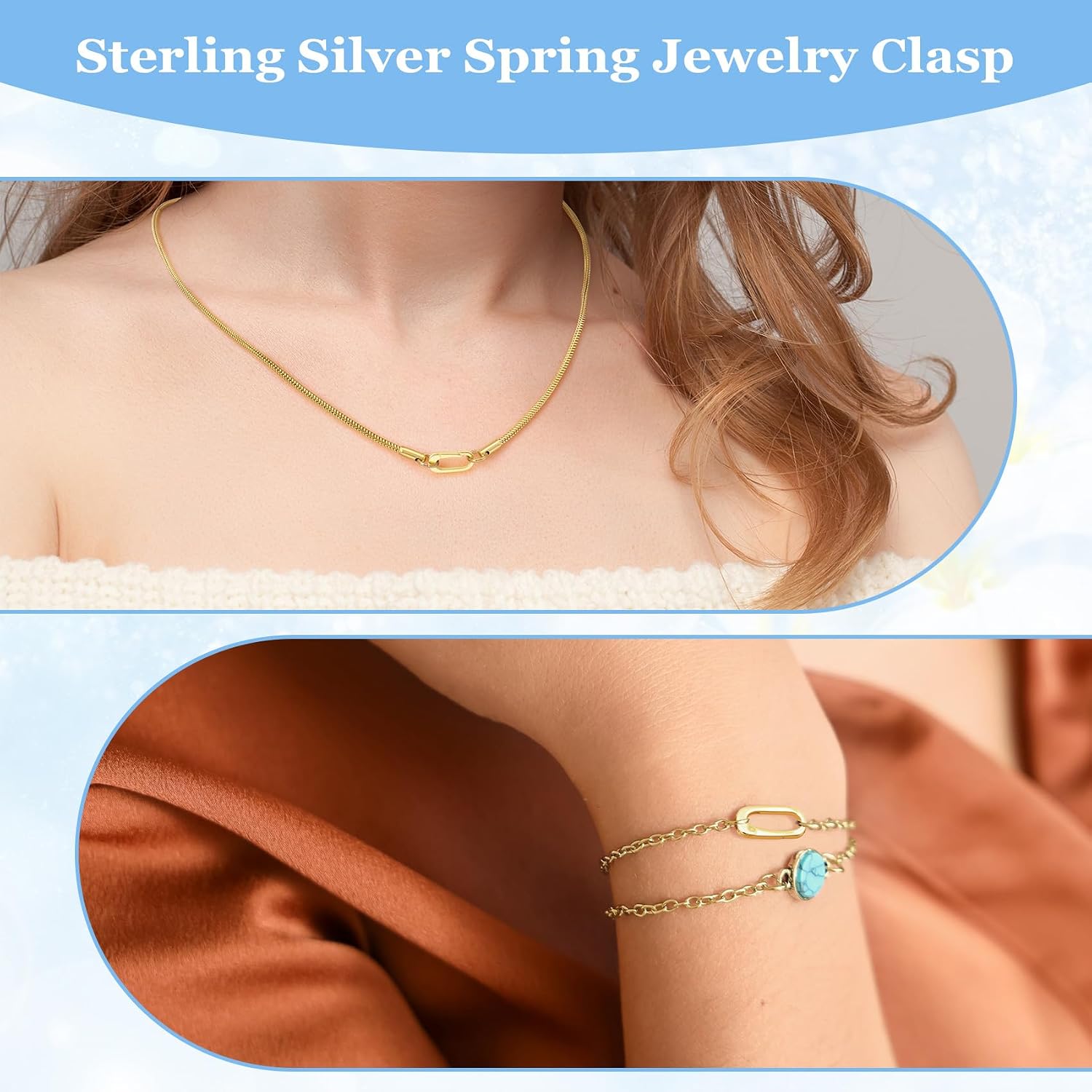 18K Gold Plated Pendant Clasps, 925 Sterling Silver Oval Jewelry Clasps Rings, 13mm Hypoallergenic Connectors Accessories for Bracelet Necklace Earring Keychain- Gold