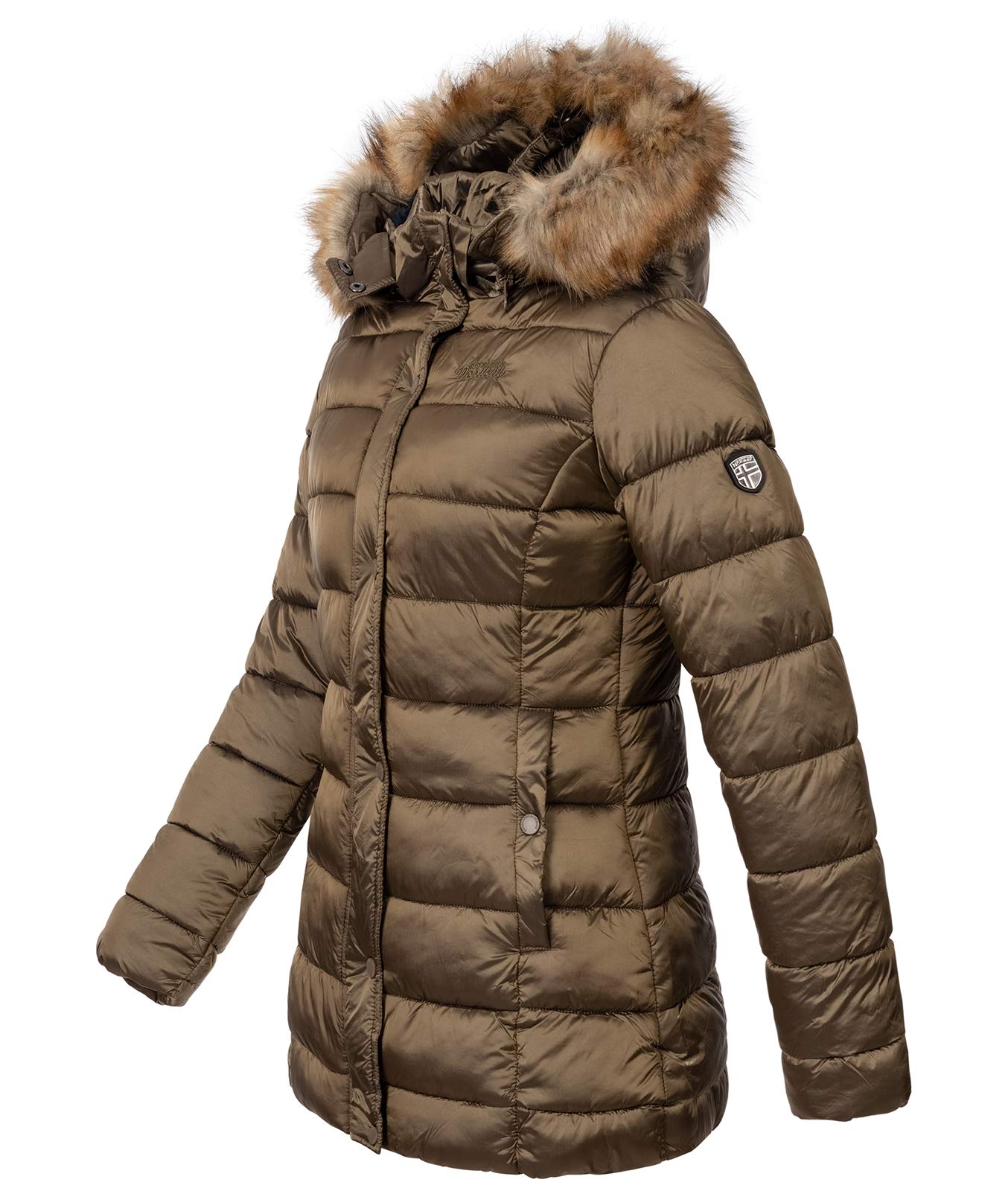 Geographical Norway Damen Winterjacke Parka Damenjacke Damenmantel Wintermantel Damen Jacken Outdoorjacke Warm Kunstfellkragen Gefüttert D-458 Beige S