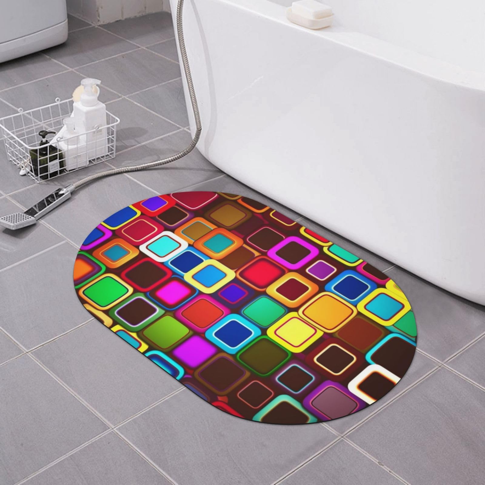 Tapis de bain en terre de diatomées BONDIJ à motif carrés colorés
