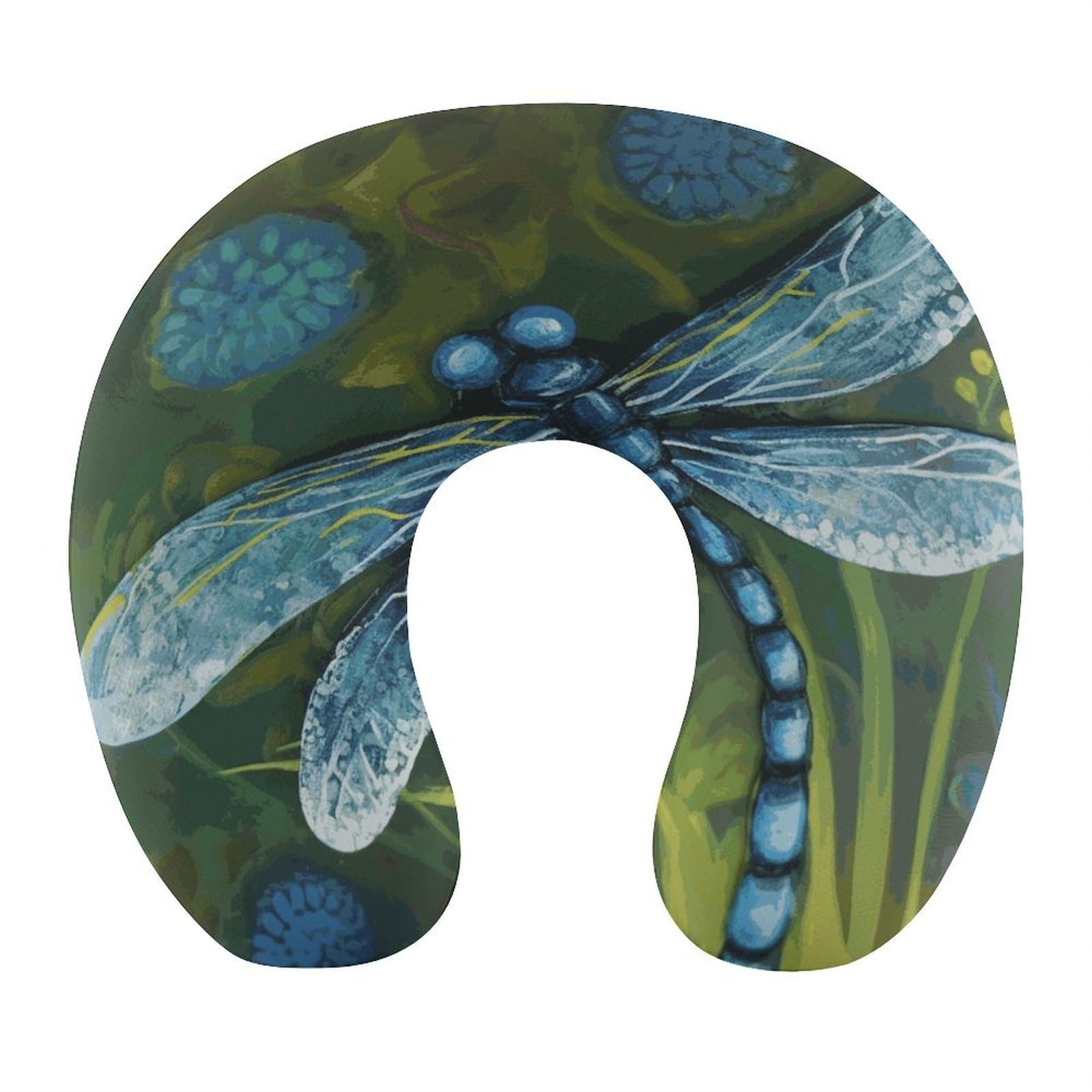 Btcowzrv Style Hand Painted Blue Dragonfly U Shaped Neck Pillow Travel Pillows