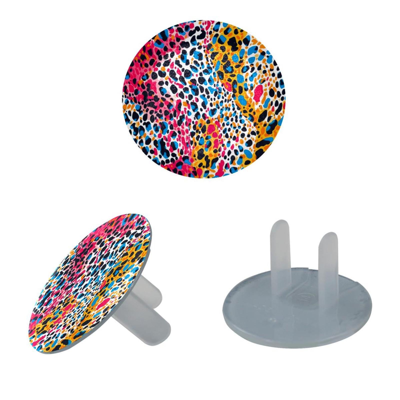 24 Pcs Outlet Covers Baby Child Proofing, Colorful Leopard Pattern Electrical Safety Socket Protection Caps, 2-Prong Power Wall Plate Safety Plugs Covers