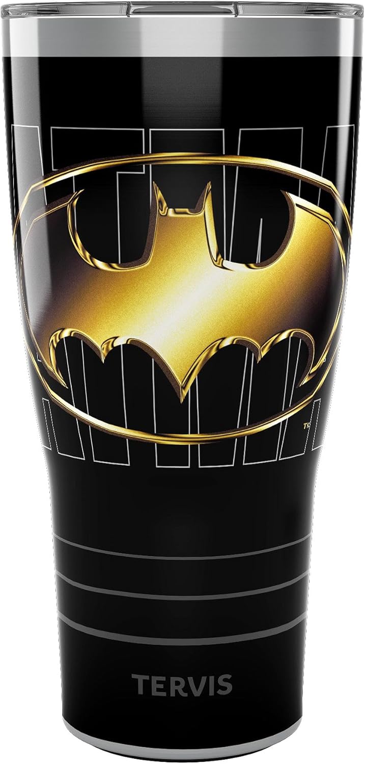 Tervis Traveler DC Comics - Batman - Gotham Gold Triple Insulated Tumbler Travel Cup Keeps Drinks Cold & Hot, 30oz, Stainless Steel