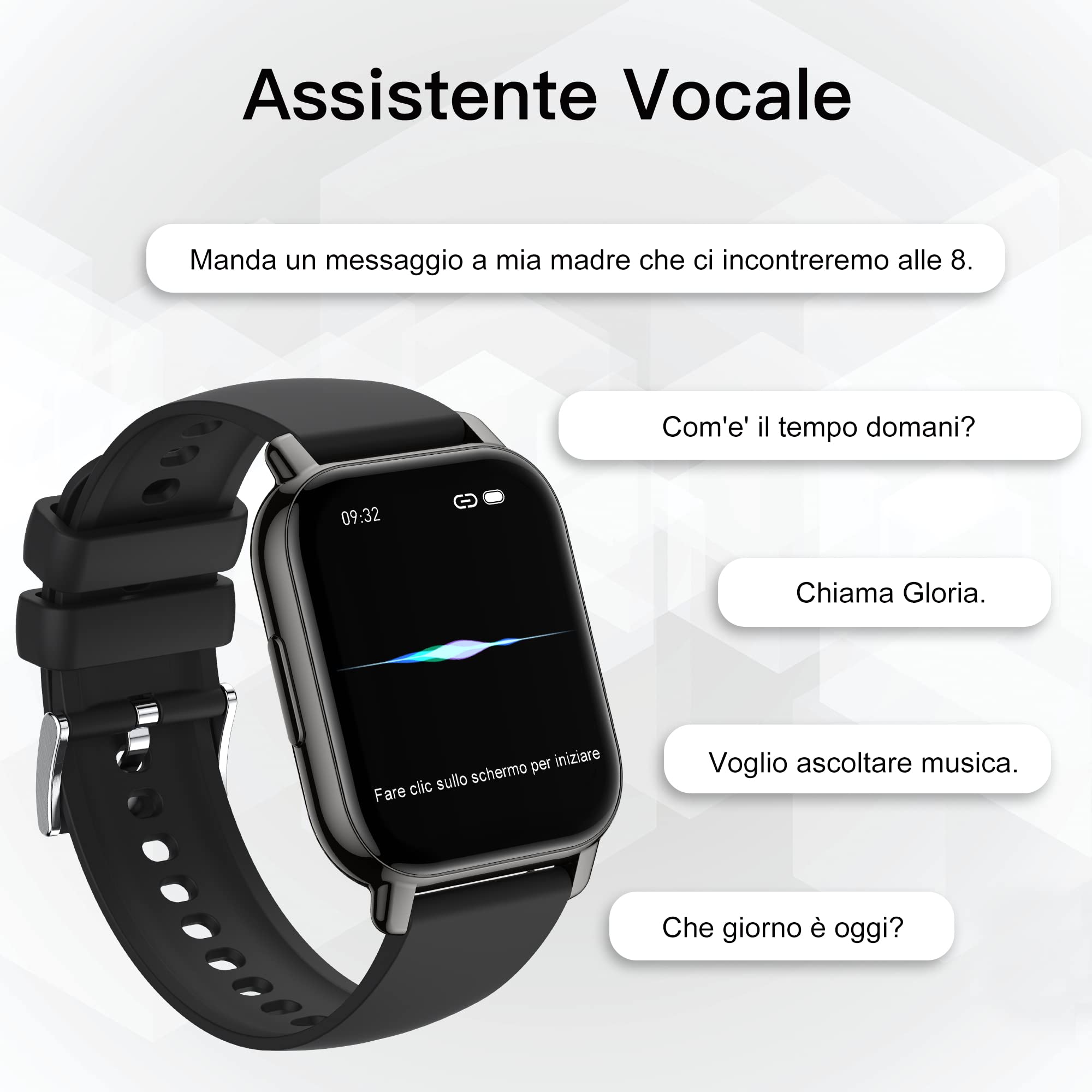 Popglory Smartwatch Uomo Donna, 2 cinturini Orologio Chiamate e Whatsapp, Contapassi Assistente Vocale, Orologio Digitale 24H Cardiofrequenzimetro, Pressione Sanguigna SpO2 Sonno, per Android iOS