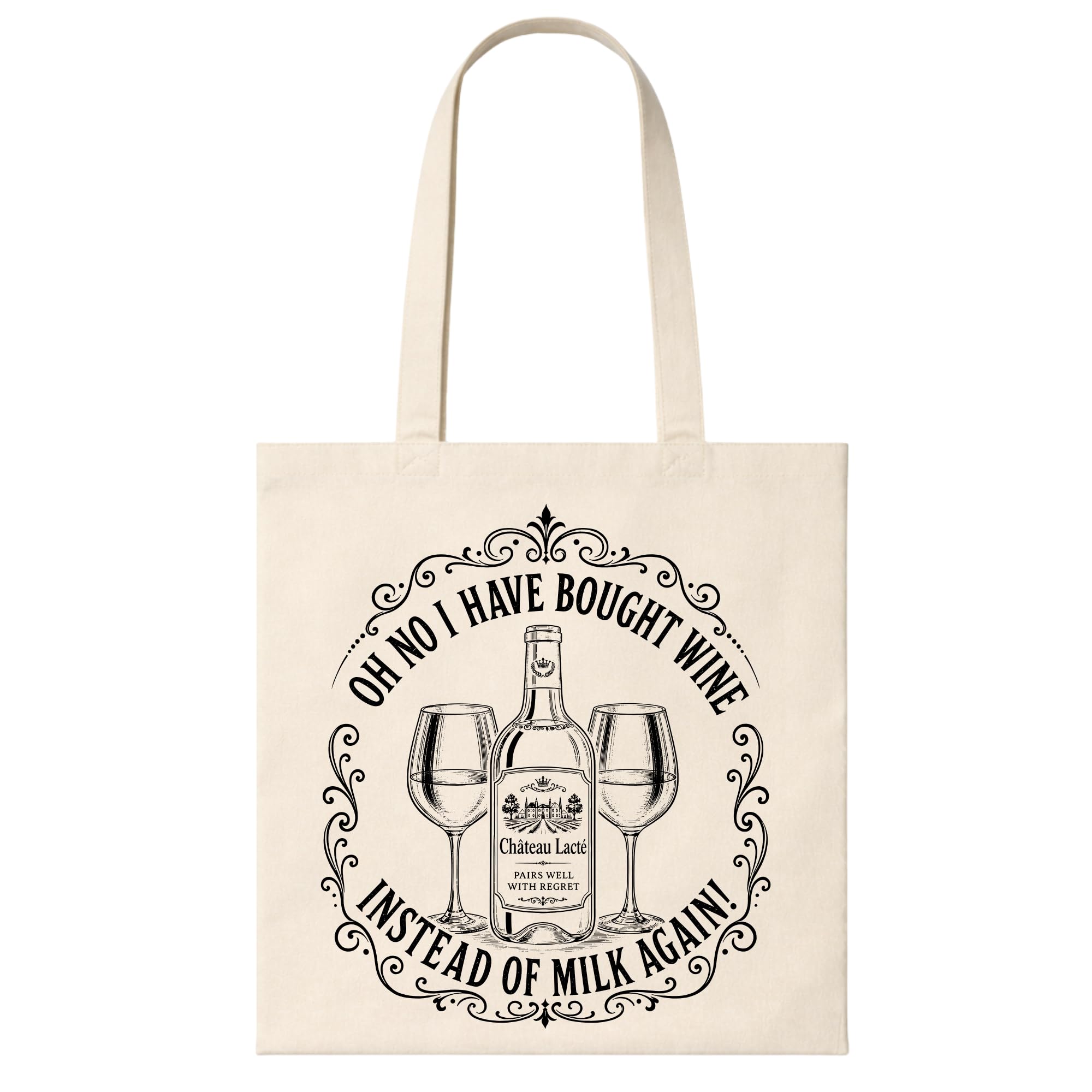 Funny Wine Lover Tote Bag for Women, Natural Oh No I Have Bought Wine Instead Of Milk Again, 38cm x 42cm 100% Cotton Reusable Shopping Bag, Eco Friendly Ladies Joke Gift, Printed in UK โ image 1