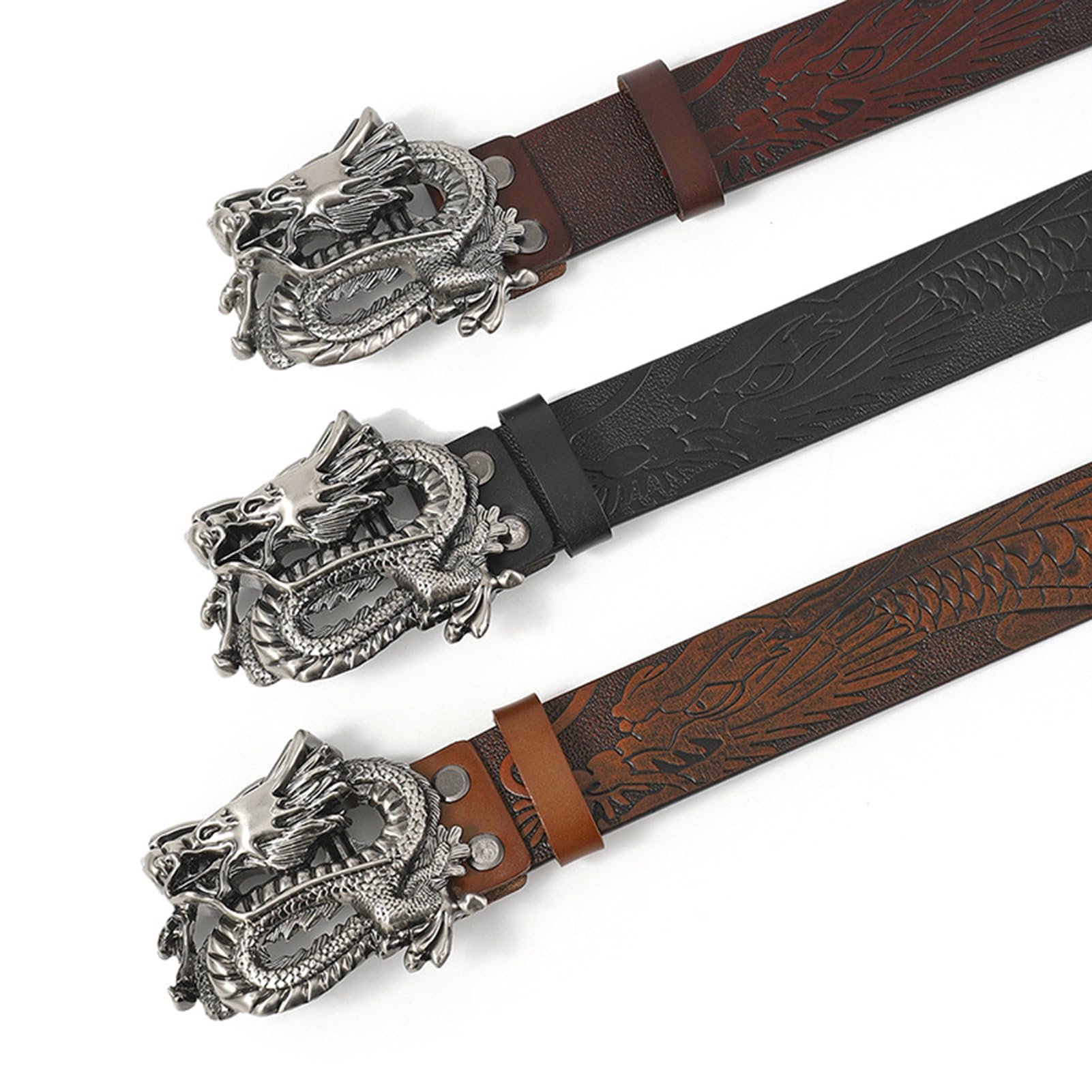 Cintura Western Uomo Donna, Cowboy E Cowgirl, Drago Scolpito Vera Pelle, Fibbie, Larghezza 3,5 Cm