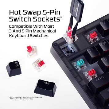 HyperX Origins 2 1800 Gaming Keyboard, PC, Swappable Housing, Hotswap Switches, High Profile, 1800 Layout, 8k Polling, Adjustable Angle, Mechanical Switches