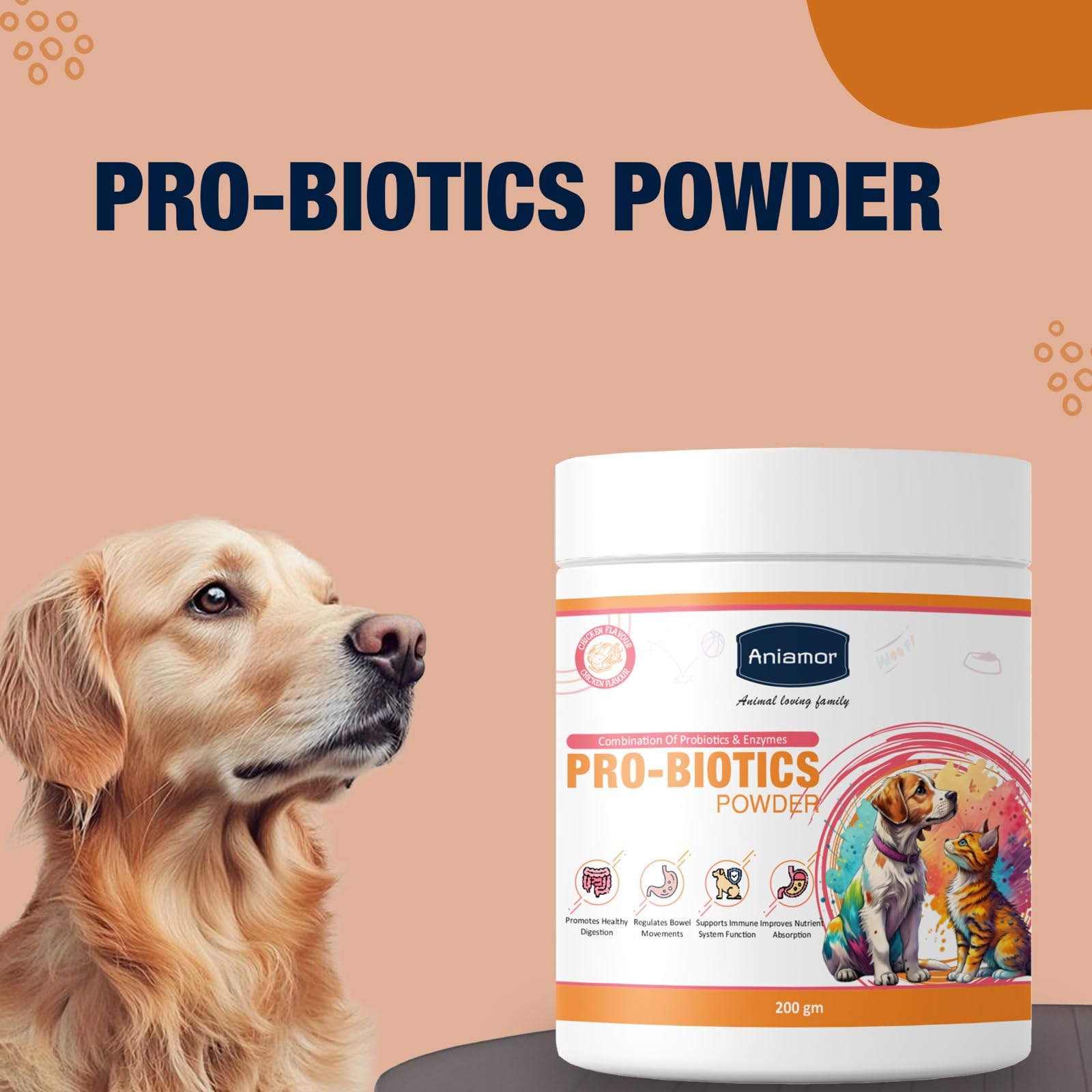 Aniamor Pro-Biotics Powder for Dogs and Cats|Gut Care|Pets Supplement|Probiotic with Enzymes|All Life Stage|200gm Jar 4