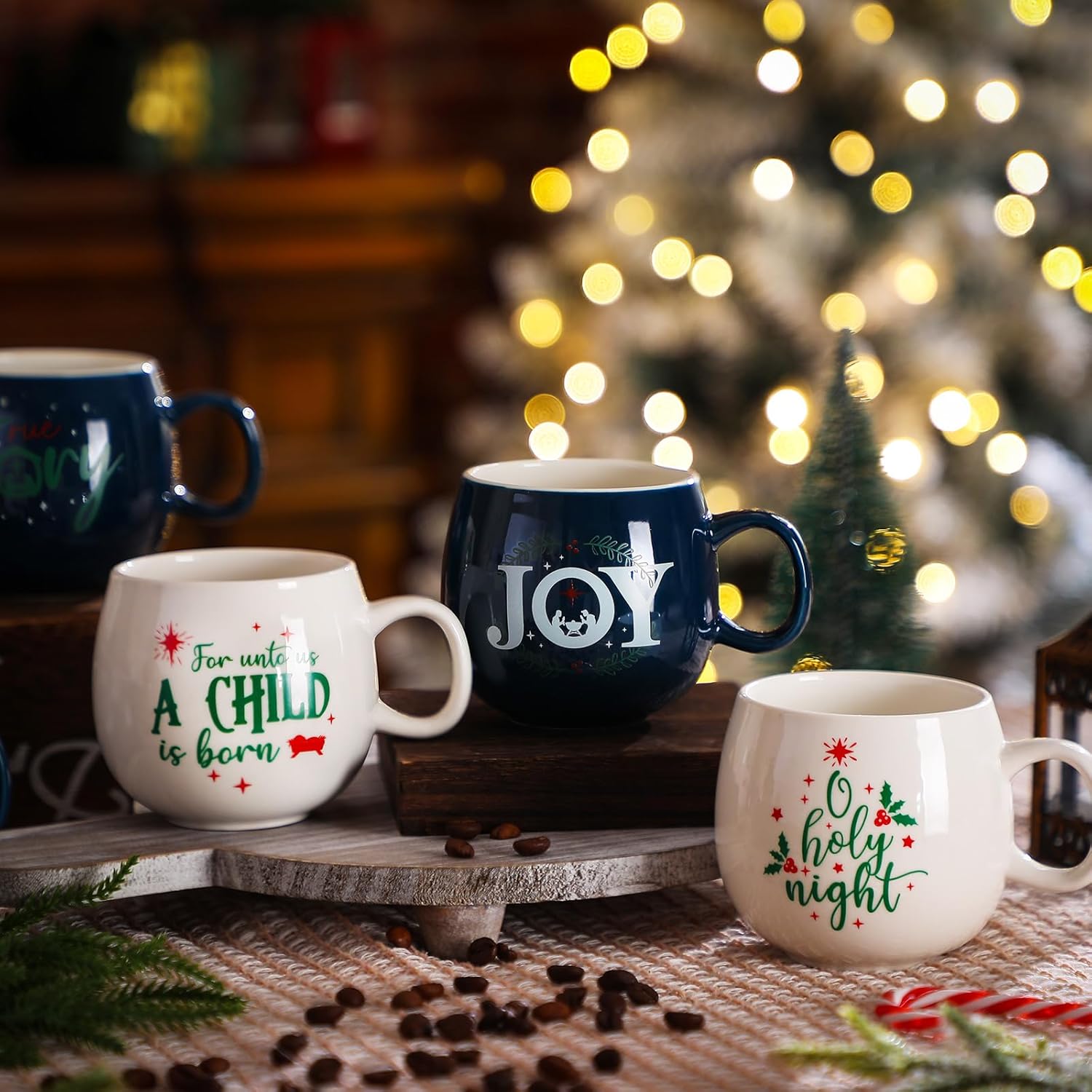 6 Pcs Religious Nativity Scene Mugs Set - Ceramic Christian Jesus Birth Tea Cups with Handle, 11 Oz, Hot Chocolate Xmas Gift