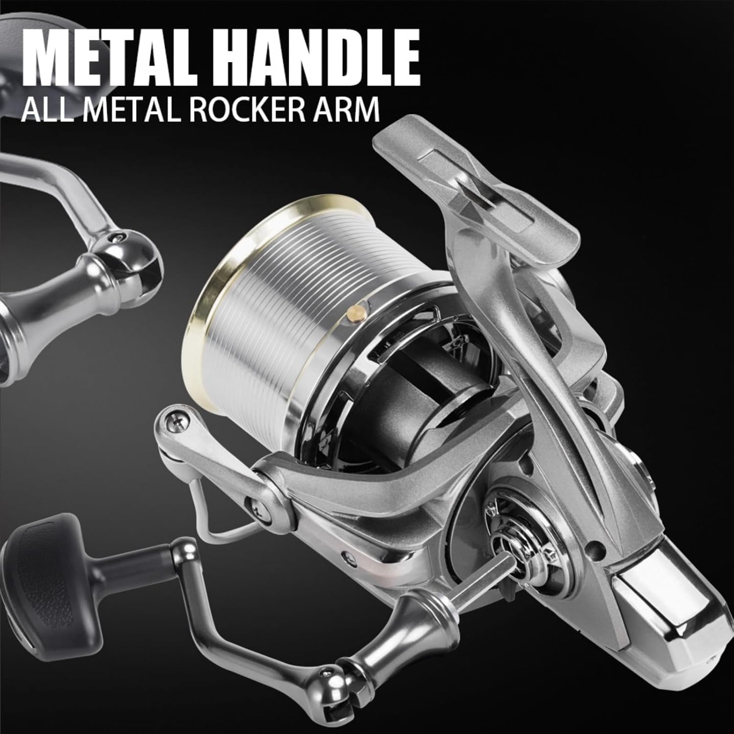 Heavy Duty Spinning Reel Metal Body with CNC Machined Spool 55LB Max Drag 8/10+1 BB Ultra Smooth 4.1/4.6/4.8:1 High Speed Gear Ratio Saltwater Freshwater Fishing Reel for 8000 to 16000 Series
